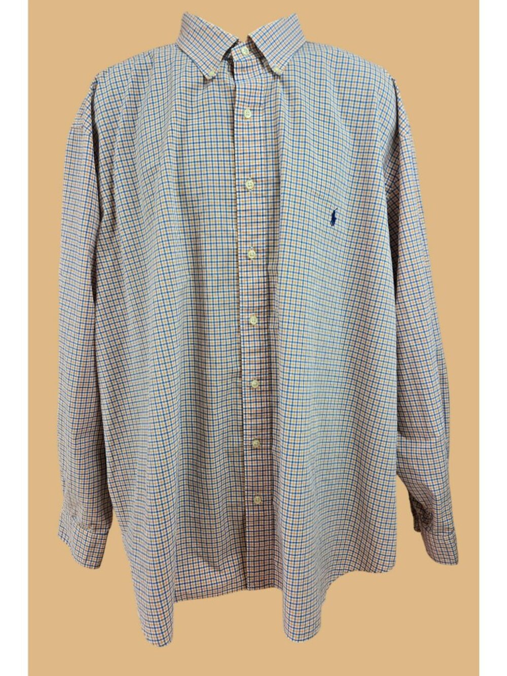 Ralph Lauren Mens Big Checkered Button-Down Shirt 3XB Orange/Blue
